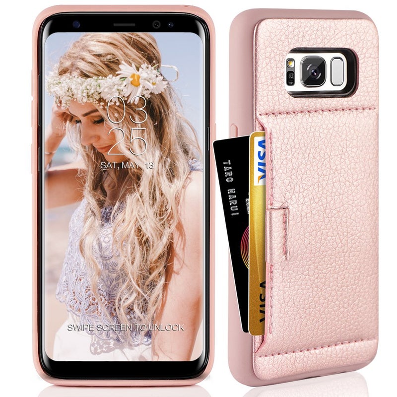ZVE Wallet Case for Samsung Galaxy S8, 5.8 inch, Slim Leather Wallet Case with Credit Card Holder Slot Pocket Protective Functional Case Cover for Samsung Galaxy S8, 5.8 inch 2017 - Rose Gold - Image 1